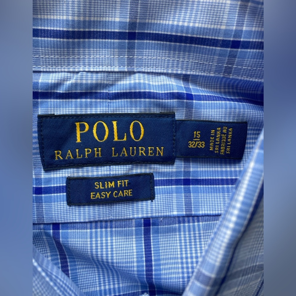 Polo Ralph Lauren Slim Fit Cotton Mens 15 32/33 Button Down Plaid Dress Shirt - Picture 3 of 10